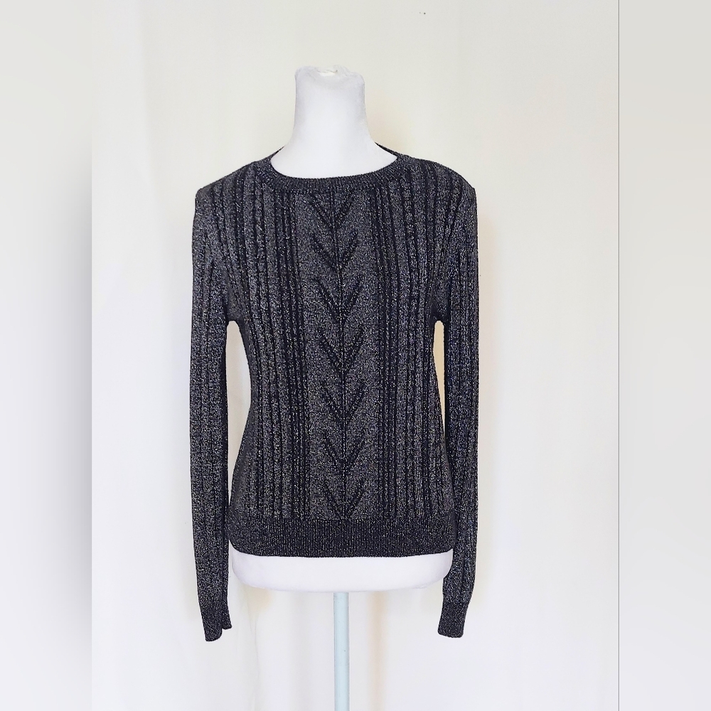TopShop Long Sleeve Sweater Metallic Silver Thread Black Size 2